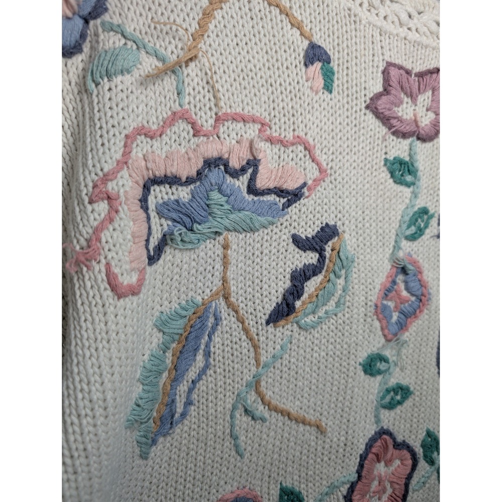 Gina Peters Vintage 90s Sweater Large Floral Embroidered Cottagecore Grannycore - Picture 9 of 10